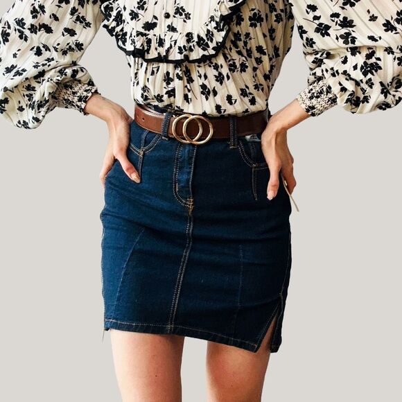 Machine Nouvelle Made in Italy High Waist Denim Mini Skirt Size Small NWT - Picture 6 of 7